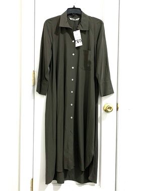 Zara Olive Green Maxi Shirt Dress - NWT